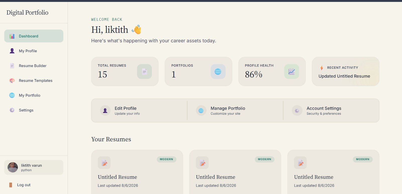 Digital Portfolio & Resume Builder Platform - Final Year Project in Bengaluru