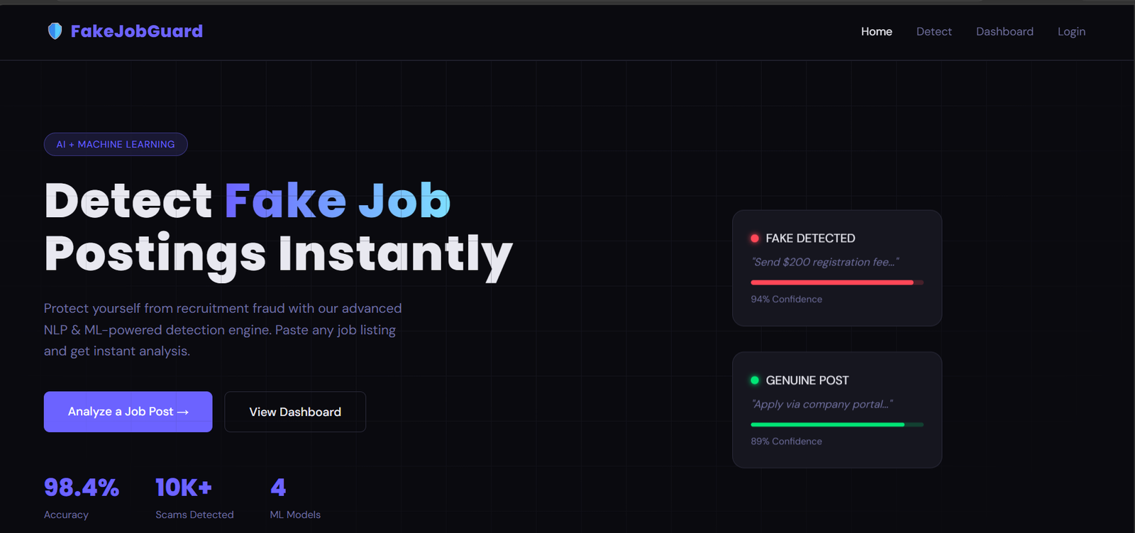 FakeJobGuard — Fake Job Posting Detection System