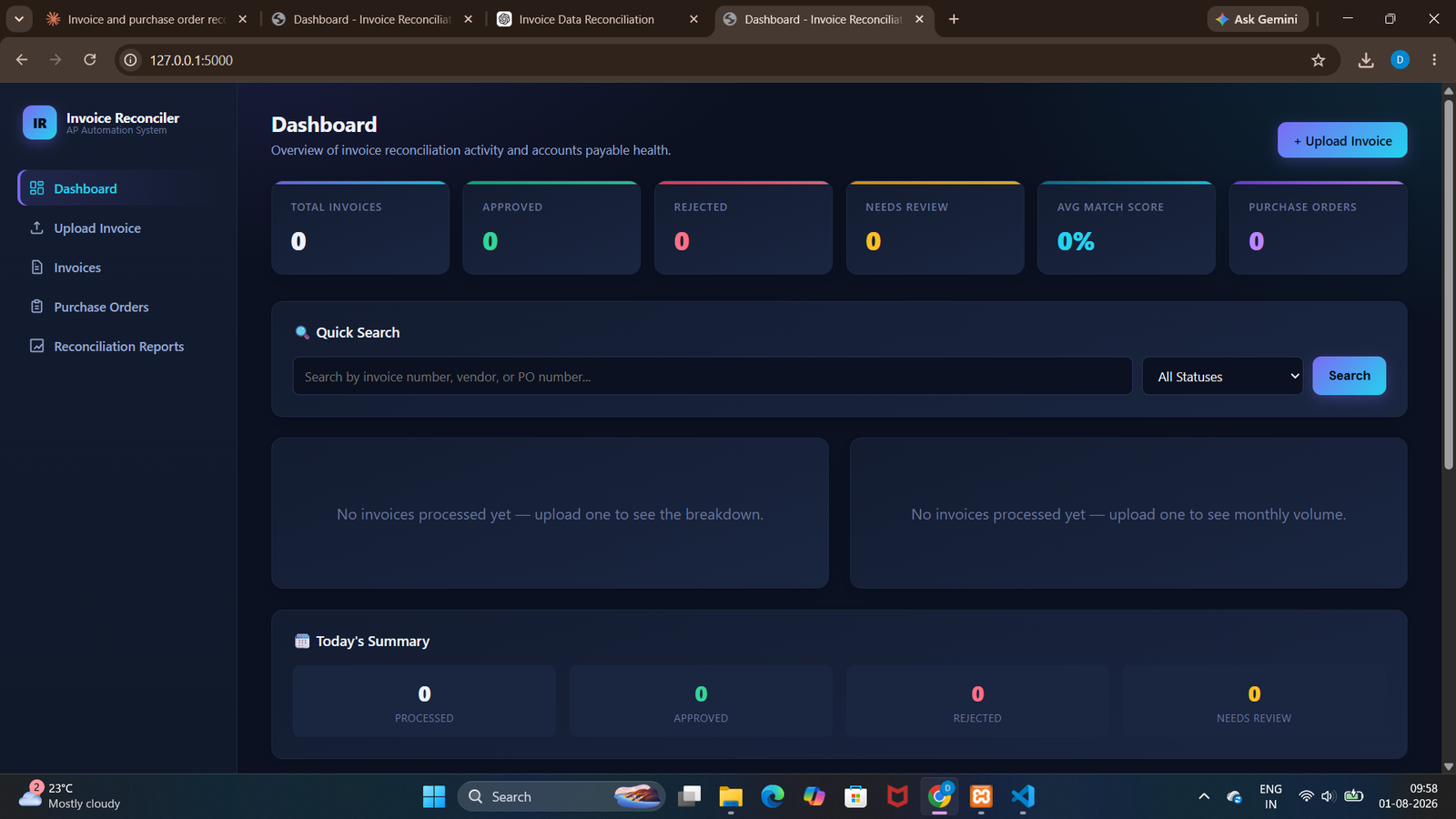 Invoice Data Extraction and Purchase Order Reconciliation System