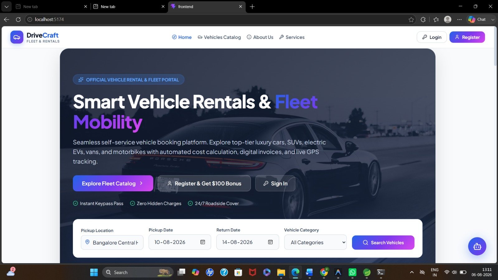 Vehicle Rental & Fleet Management System - Final Year Project in Bengaluru