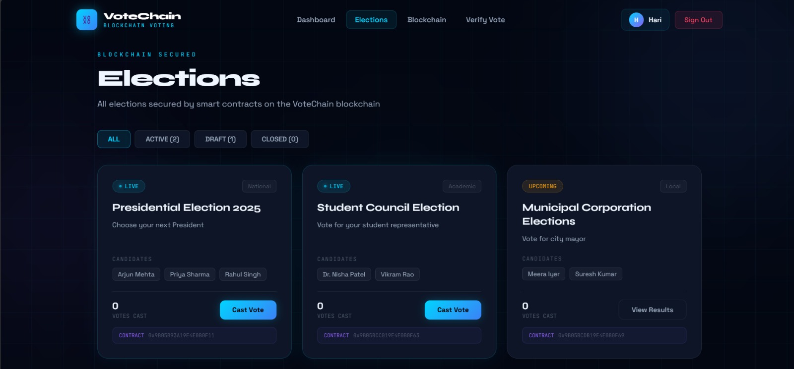 VoteChain — Blockchain-Based Electronic Voting System