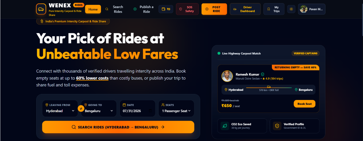 Wenex – Smart Ride Sharing & Carpooling Platform